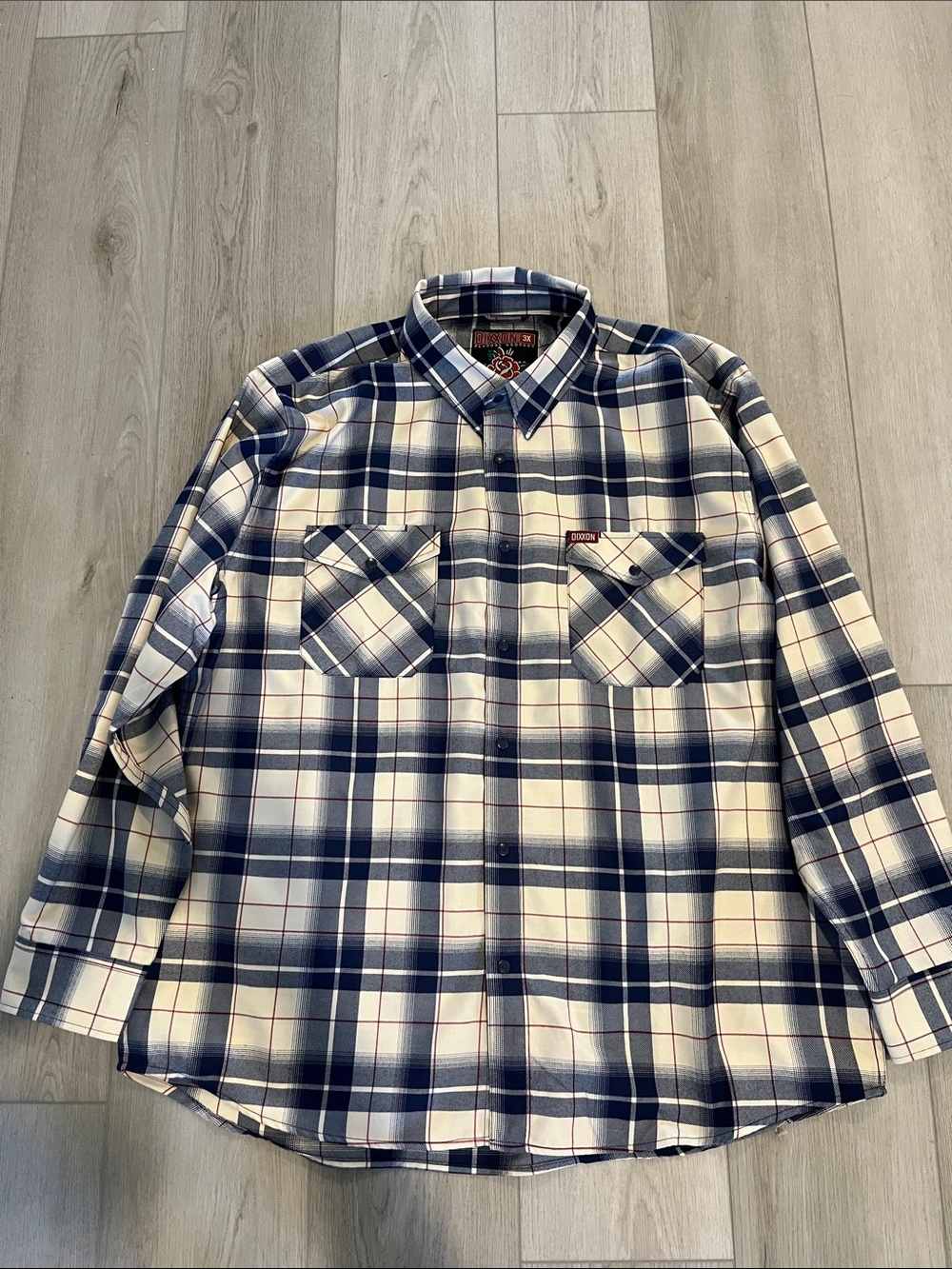 DIXXON Navy, White and Red Plaid Button-Down Shirt NWOT